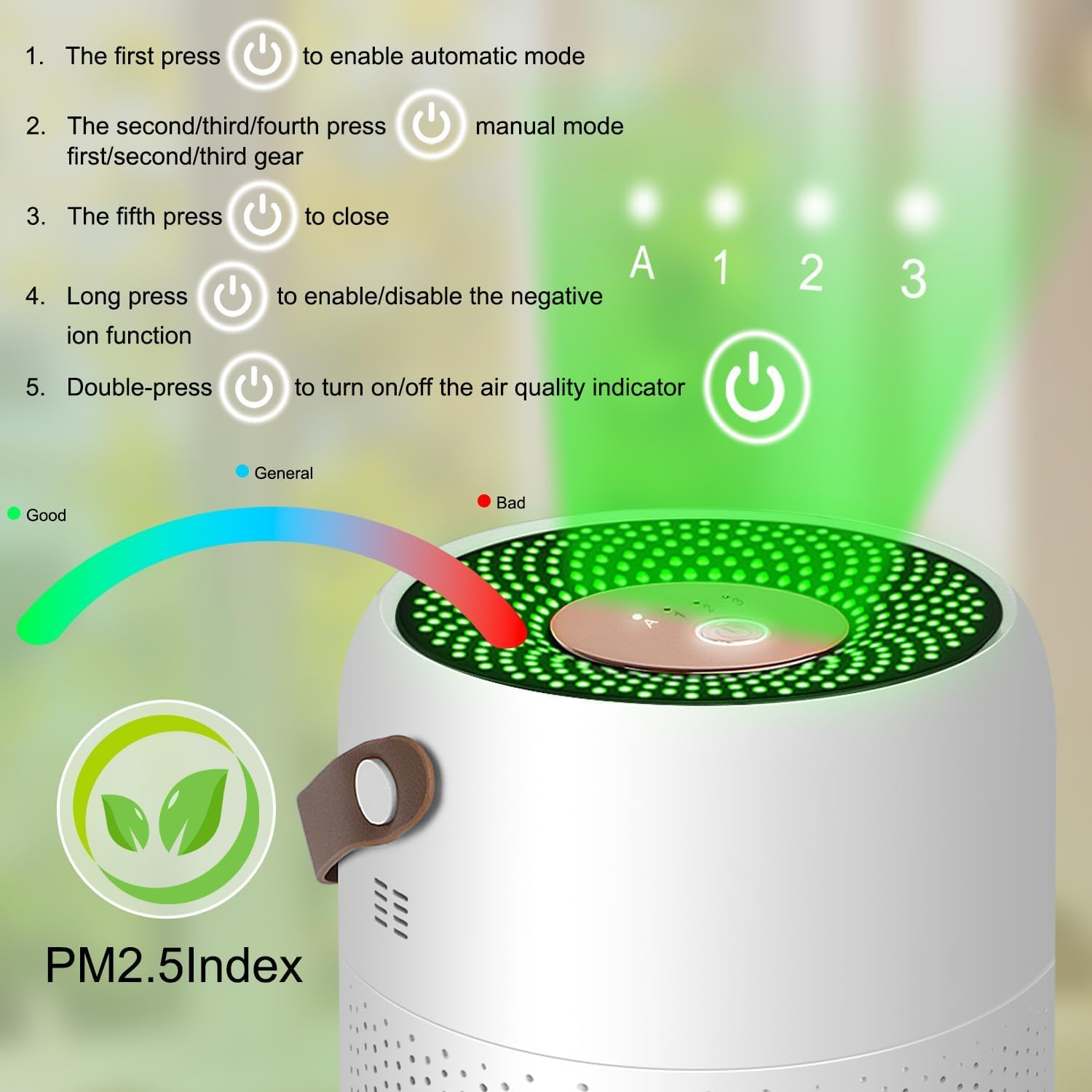 pangaO Air Purifier 3 In 1 Portable Desktop Purifier Purification System H13 True HEPA Filter Four Purify Modes Ultra Quiet Air Cleaner for Bedroom Car, Office 1