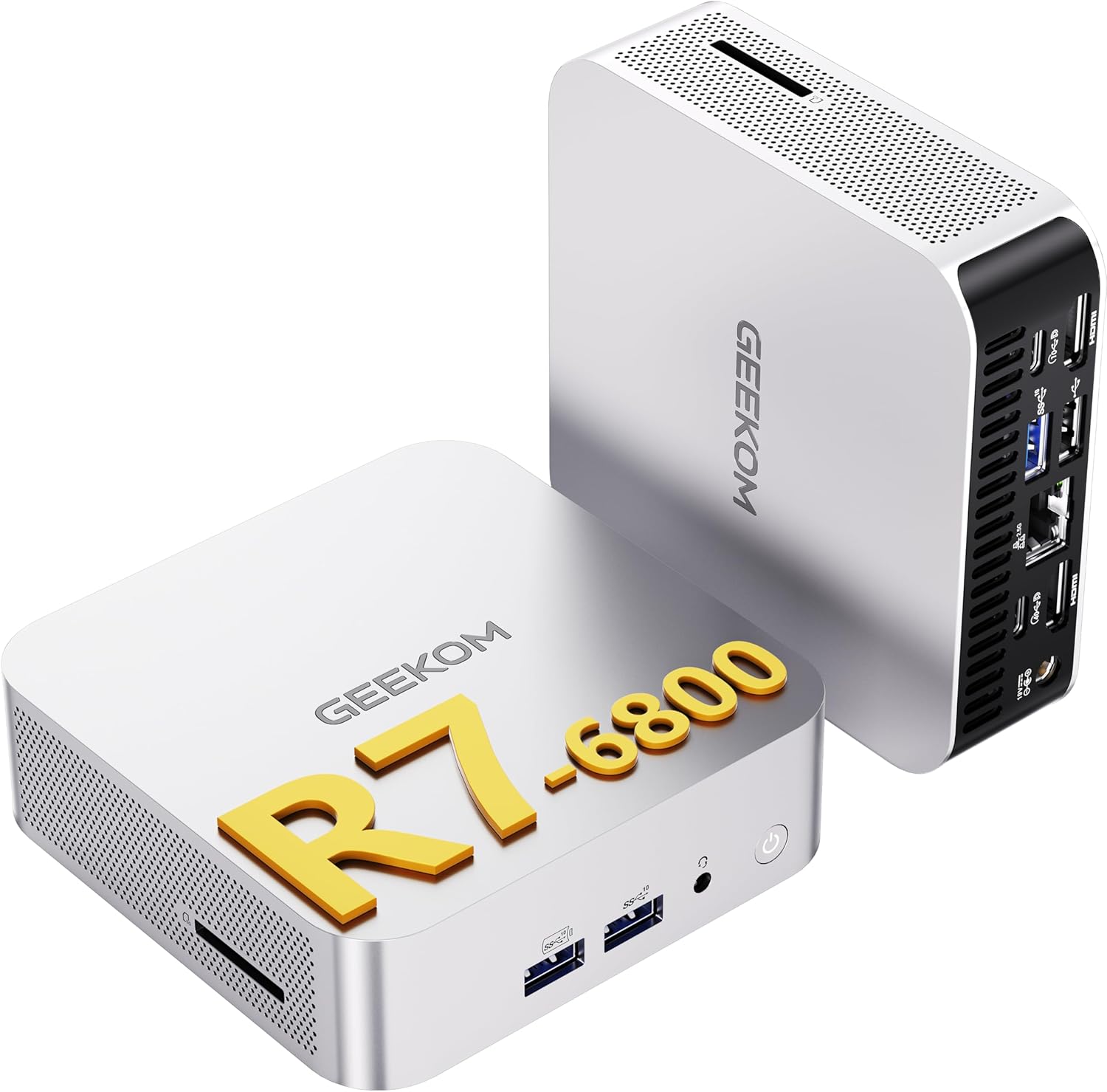 GEEKOM A6 Mini PC avec AMD Ryzen 7 6800H, Radeon 680M (4,7 GHz), 1 To SSD 16 Go de RAM DDR5 (évolutive, non LPDDR), lecteur SD, Windows 11 Pro Mini Desktop, Type-C, 4 écrans 8K, boîtier en aluminium