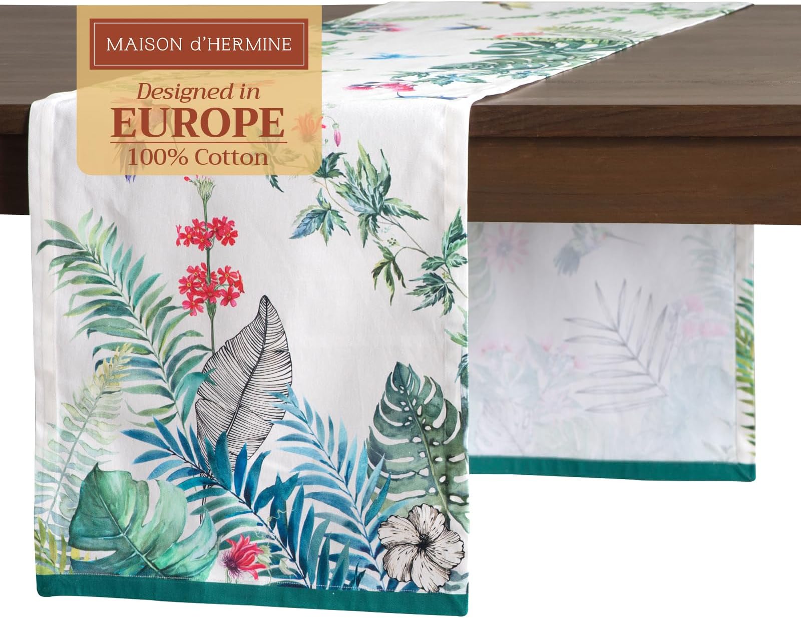 Maison d' Hermine Table Runner 100% Cotton Single Layer Table Runners 108 inches Long Decorative for Home Kitchen Dining Valentines Day Decorations Spring Summer (Tropiques, 14.5" x 108")