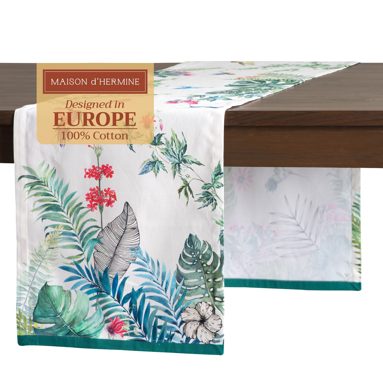 Maison d' Hermine Table Runner 100% Cotton Single Layer Table Runners 108 inches Long Decorative for Kitchen Dining Party Baby Shower Wedding Bridal Shower Spring Summer (Tropiques, 14.50" x 108")