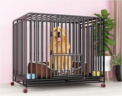 Amazon Co Jp 大型犬小屋 室内 犬 ゲージ 金属製 ペットケージ 大型犬 キャスター付き組立簡単 犬小屋 ケージ トレイ付き 移動便利ペットケージ キャスター付き ペット用品