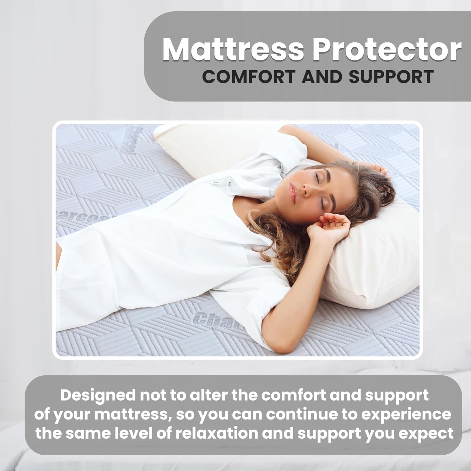 Clementine Mattress Protector Charcoal Infused, 100% Water Proof, Breathable & Cooling, 12-16 Deep Pocket,Charcoal,Queen