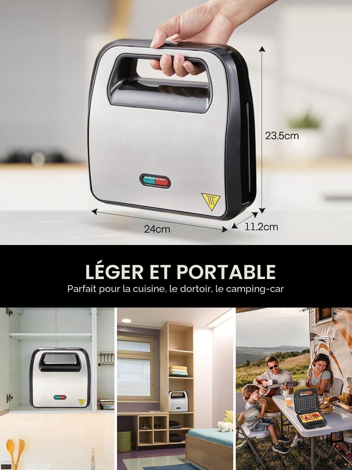 Gaufrier 6 en 1, Appareil Croque Monsieur, 750W Multifonctions Machine Électrique, 6 Plaques Antiadhésives et Détachables, Cuisson Double Face,Thermostat Automatique