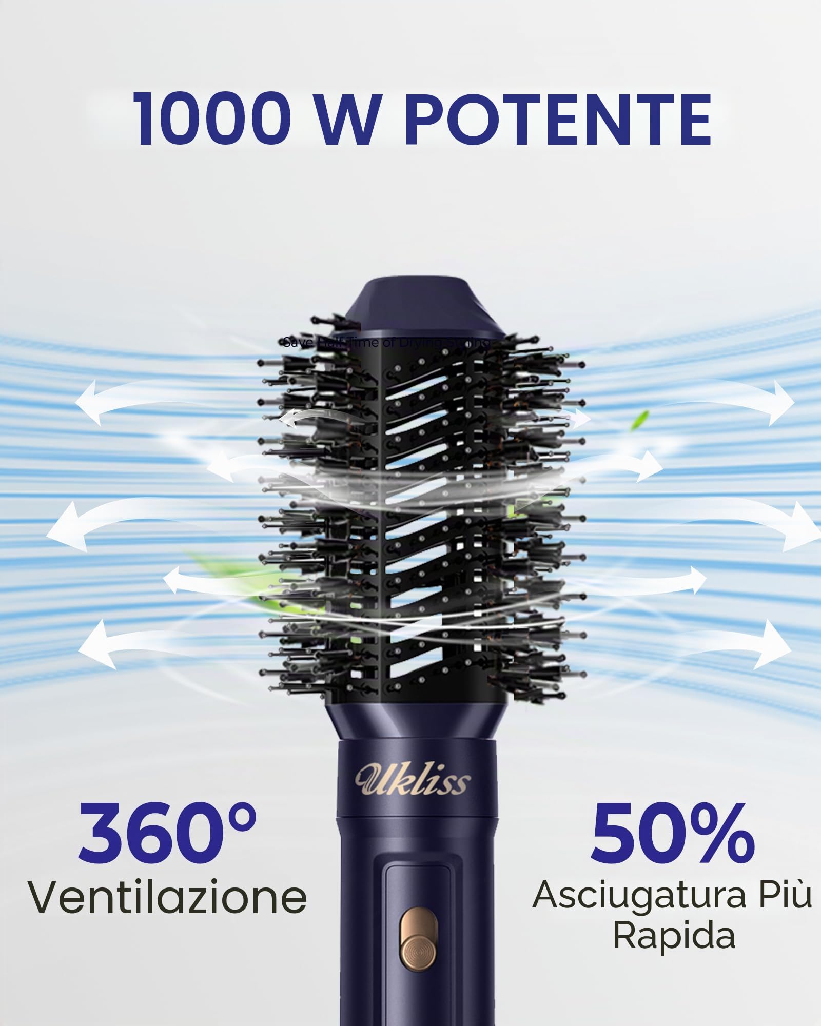 UKLISS 6 in 1 Airstyler, Spazzola Asciugacapelli & Hairstyler Set con Arricciacapelli Automatico, Phon per Capelli, Thermal Brush, Spazzola Lisciante per Capelli, Regali per Donne Styling - Blu