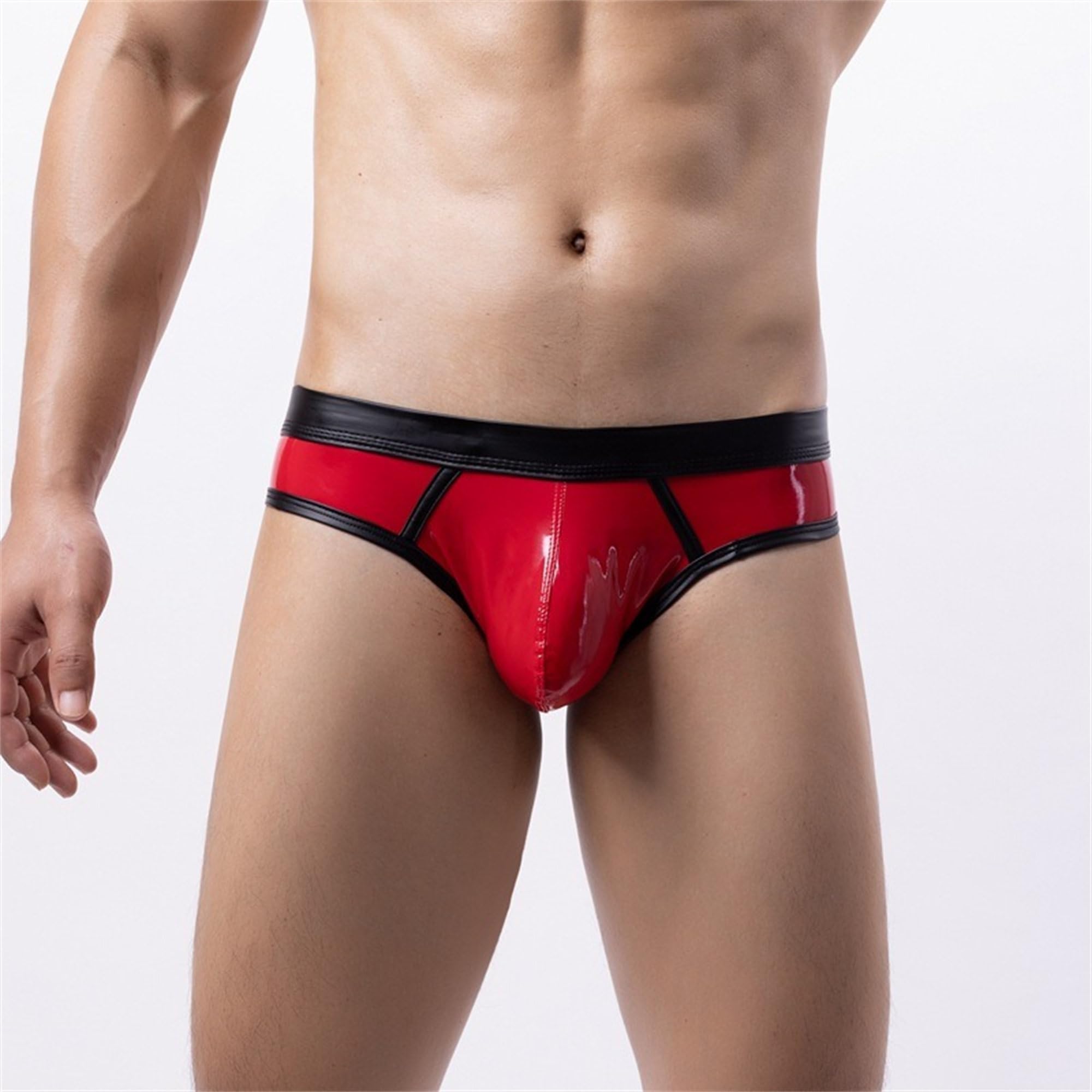JEKE-DG Slip taille basse en métal pour homme avec poche bombée - Lingerie bikini extensible en patchwork