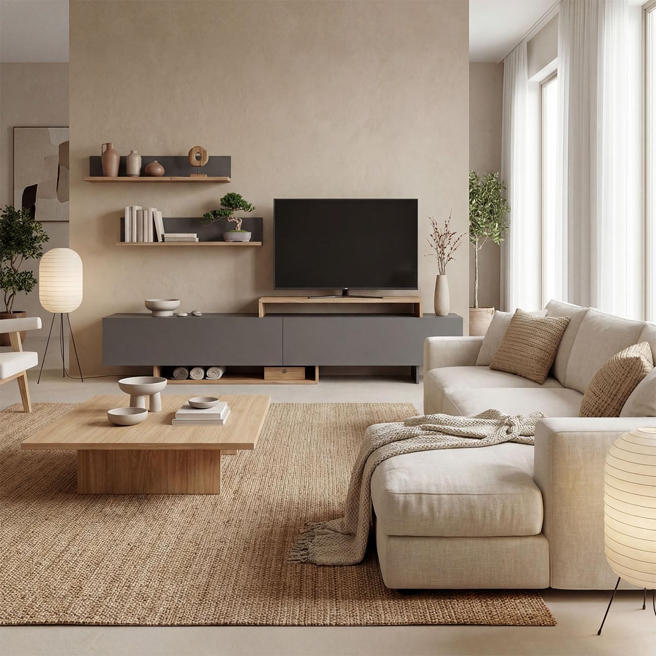 duehome | Mueble de Salón, Composición Modular de TV, Modelo: Bender 200, Acabado en Gris Grafito y Alpino, Medidas: 200 cm (Largo) x 33 cm (Fondo) x 46 cm (Alto)