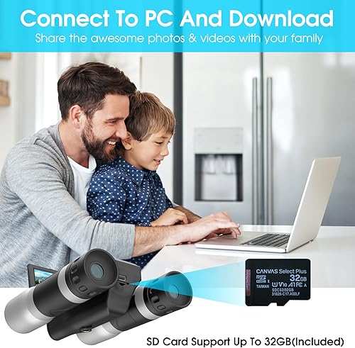 Miniatura 7 de ZZSTAR Prismáticos de 12 x 32 para adultos, prismáticos con cámara, pantalla LTPS de 2 pulgadas, grabadora de fotos de video de 5MP 1080P con