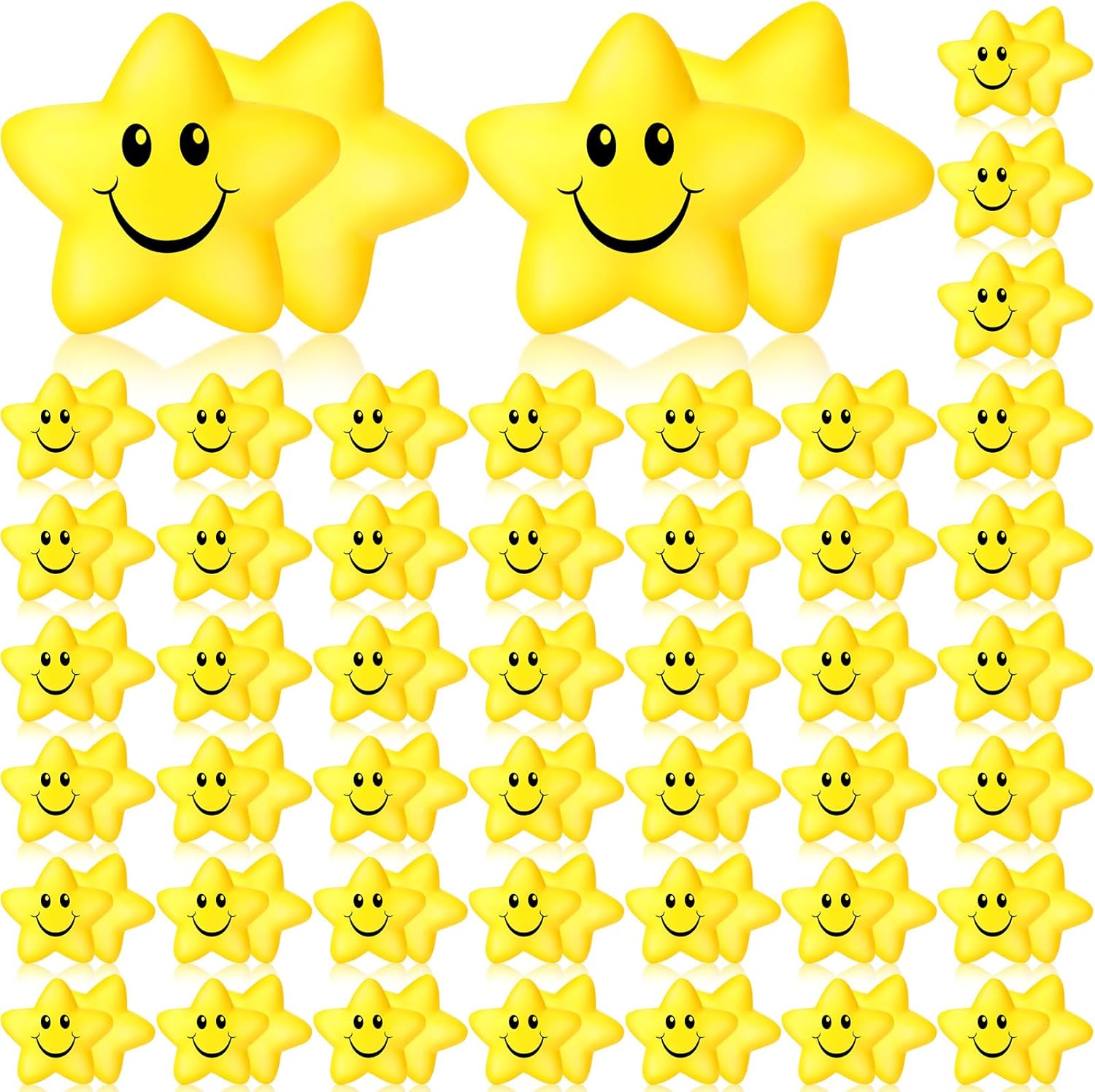 Kasyat 100 Pcs Star Smile Face Stress Balls Bulk 2.2 Inch Mini Foam Smile Ball Yellow Small Stress Relief Toy for School Reward Student Prizes Birthday Party Favor