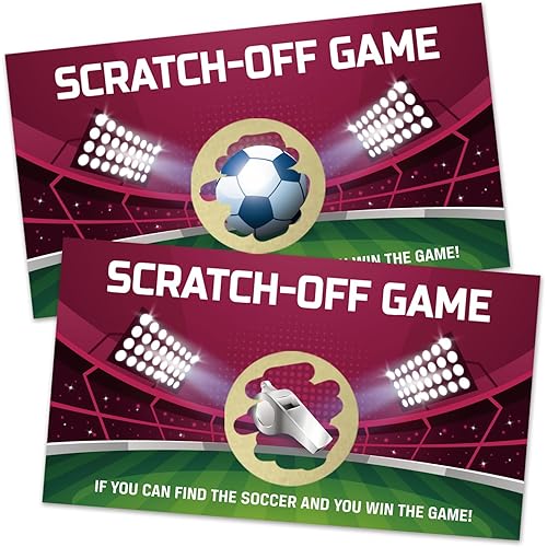 REWIDPARTY 32 Pcs Soccer Theme Scratch Off Cards, Enjoy The Game Scratch Off Tickets, Lottery Prize Raffle Tickets for Sport Party, Funny Birthday Baby Shower Party Cards Supplies for Soccer Lovers