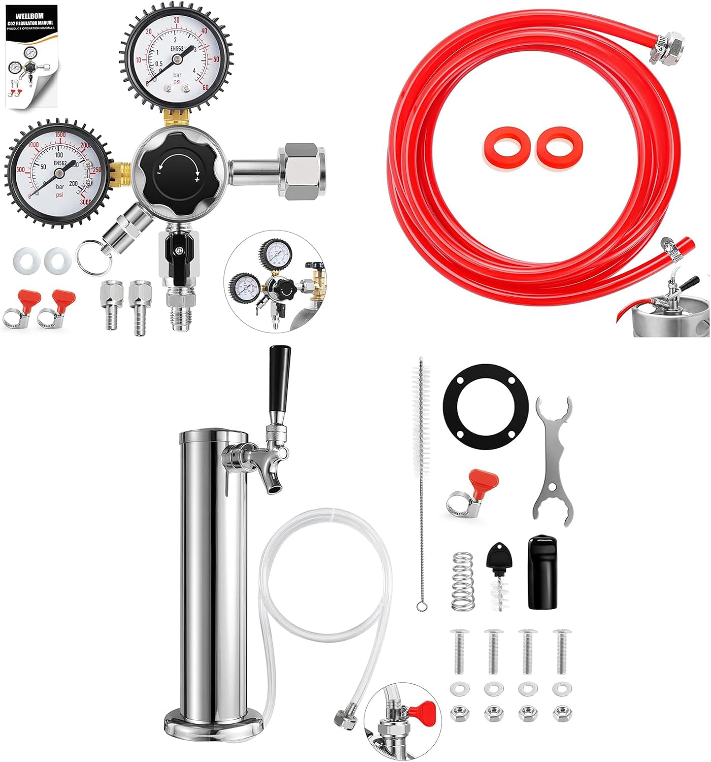Kegerator Tap Tower Kit CGA-320 Kegerator Regulator 10ft Beer CO2 Gas Line with OD 5/16" Barb Fittting