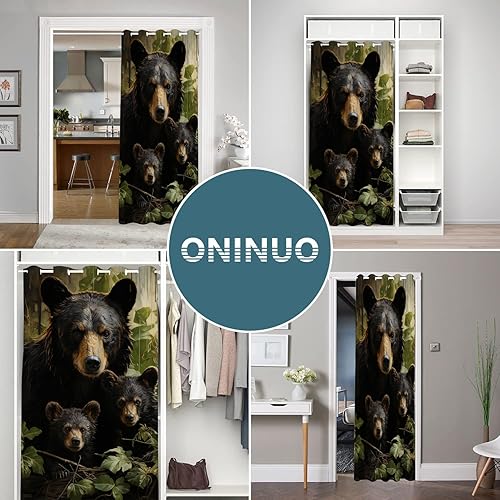 Miniatura 5 de Cortinas opacas de oso negro para puertas, diseño rústico de animales salvajes del bosque, para dormitorio, armario, con ojales, aislamiento