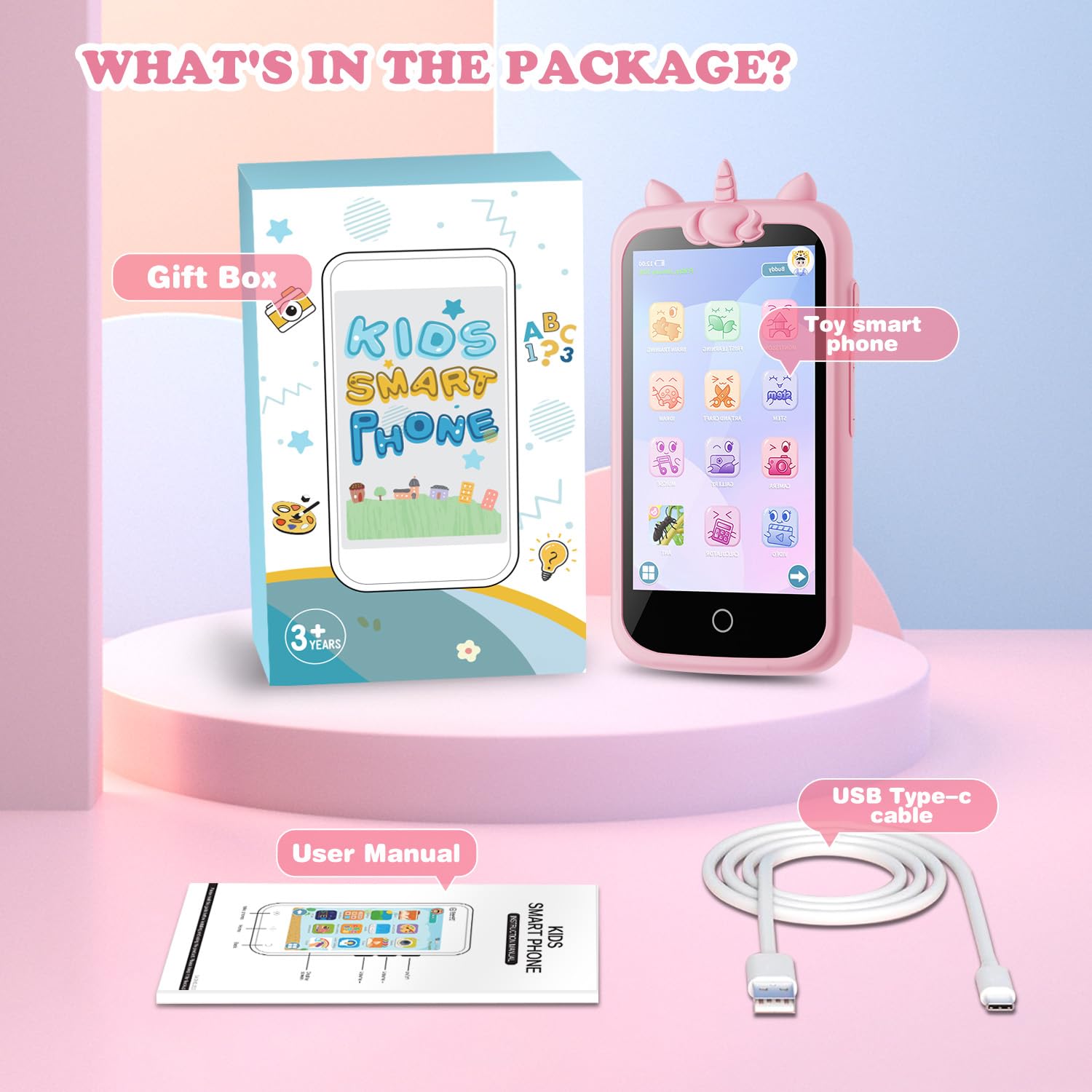 Smartphone Niños, 3.97" juguetes para niñas, regalos de cumpleaños de Navidad para niñas de 3 a 12 años, con 210+ Juegos de Puzzle, Control Parental, Cámara, Música