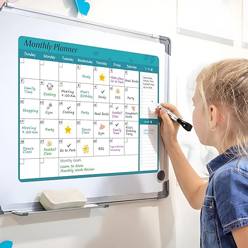 Miniatura 7 de MaxGear Calendario de borrado en seco para pared, pizarra blanca de 17 x 12 pulgadas para pared, calendario de pizarra blanca, calendario de nevera
