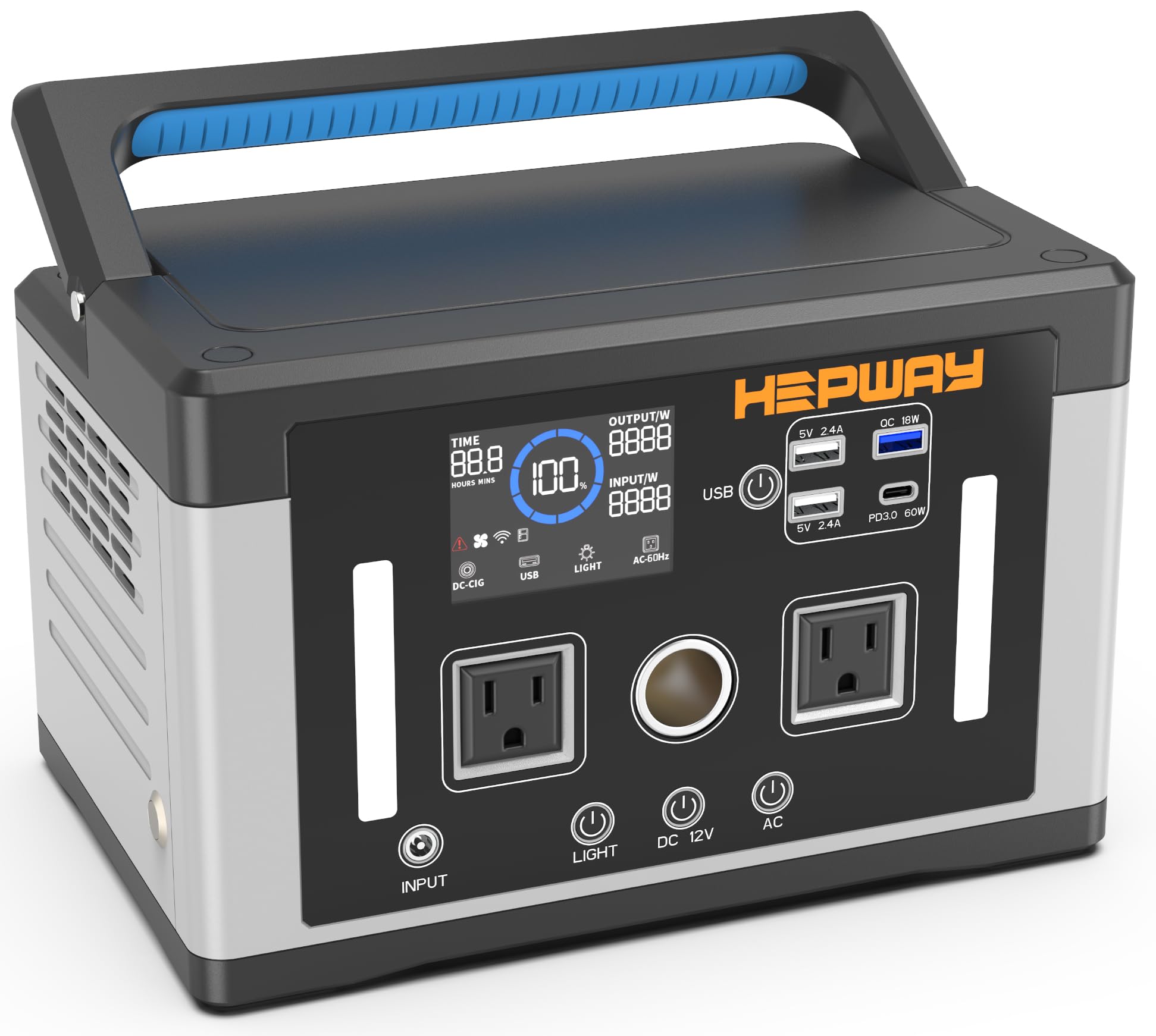 Hepway Portable Power Station 700W Solar Electric Generator 577Wh Pure Sine Wave 120V AC PD 60W Car Port