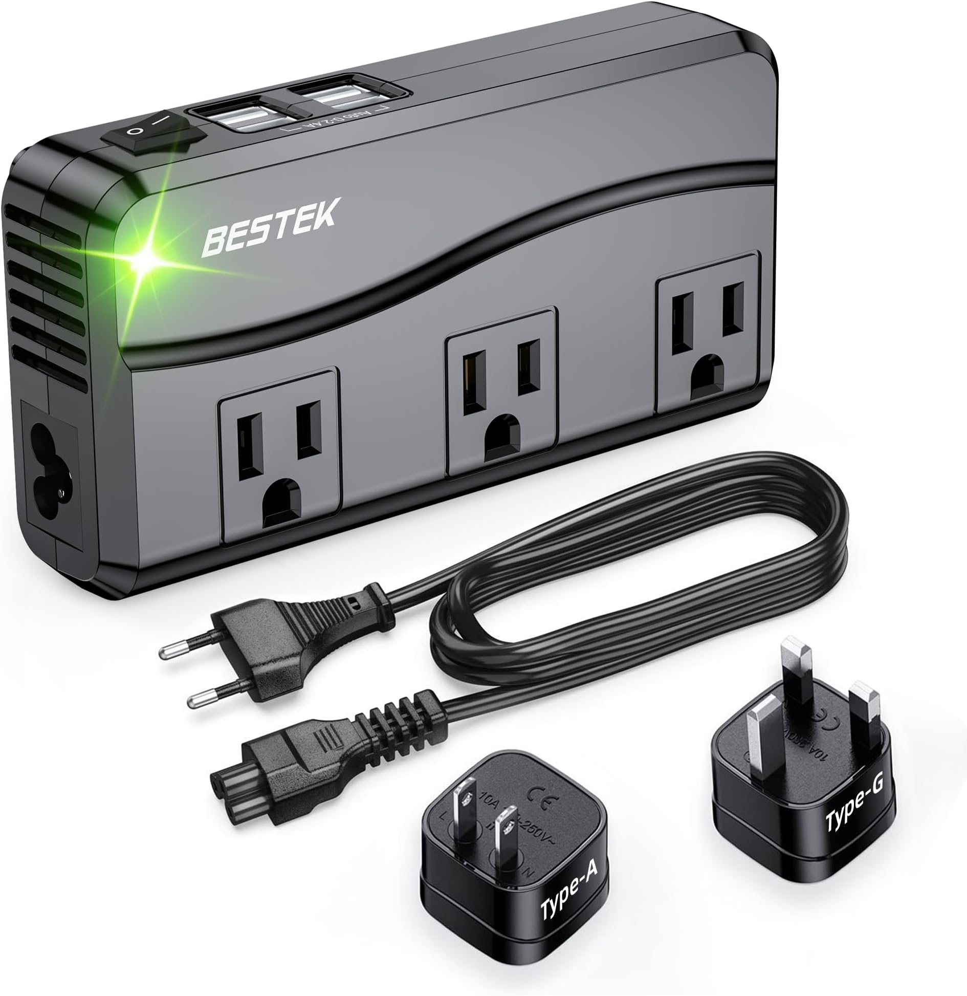 BESTEK Universal Travel Adapter 220V to 110V Voltage Converter with 6A 4-Port USB Charging and UK/AU/US/EU Worldwide Plug Adapter (Black)