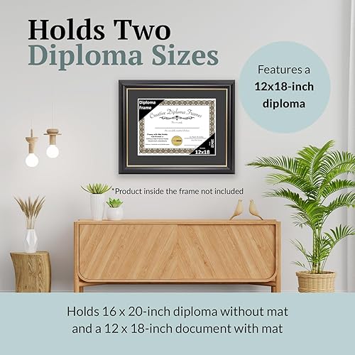 Vista 232 de Creative Picture Frames Marco para diploma Rockefeller de 9 x 12 pulgadas, color negro con borde dorado, muestra un certificado de 9 x 12 pulgadas