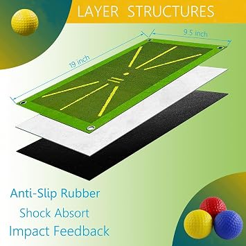 Golf Mat, Golf Practice Mat with Instant Feedback for Indoor/Outdoor, Golf Divot Swing Mat Training Aids Equipment for Beginners & Advanced Players