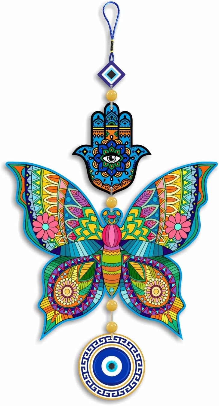 Nupur Studios“Butterfly Evil Eye” Hanging for House/Positive Vibes/Hamsa Hand/House Door Entrance/Offices/Decoration/Good Luck Charm/Prosperity/Peace Charm