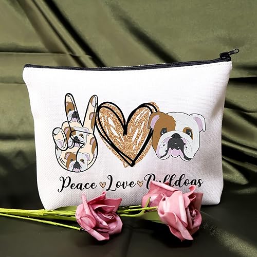 Miniatura 7 de BDPWSS Bolsa de maquillaje Bulldog, regalos para amantes de los bulldogs, regalos de paz y amor, regalos para mujeres, Bulldog mamá, kit de