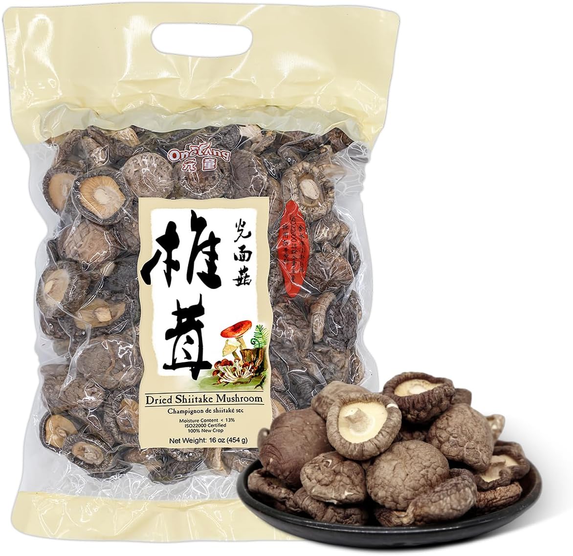 ONETANG Natural Dried Shiitake Mushrooms - Premium Flavors |AAA Grade Extra Dry Mushrooms for Soups Sauces Pasta and Risotto Rehydrate Quickly All Natural & Vegan | 16 Oz