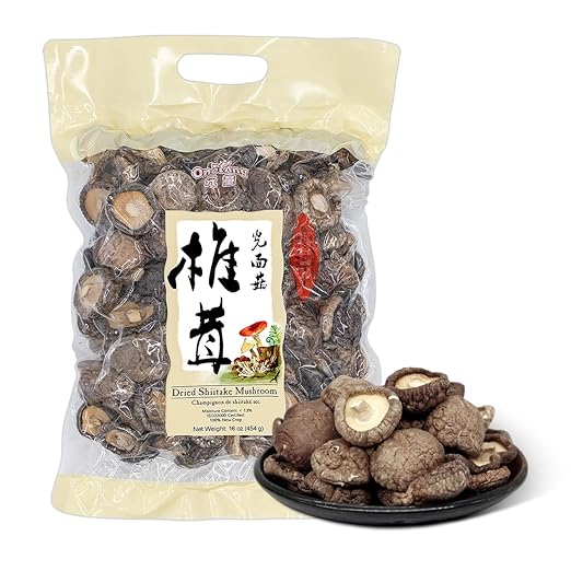 ONETANG Natural Dried Shiitake Mushrooms - Premium Flavors |AAA Grade Extra Dry Mushrooms for Soups Sauces Pasta and Risotto Rehydrate Quickly All Natural & Vegan | 16 Oz