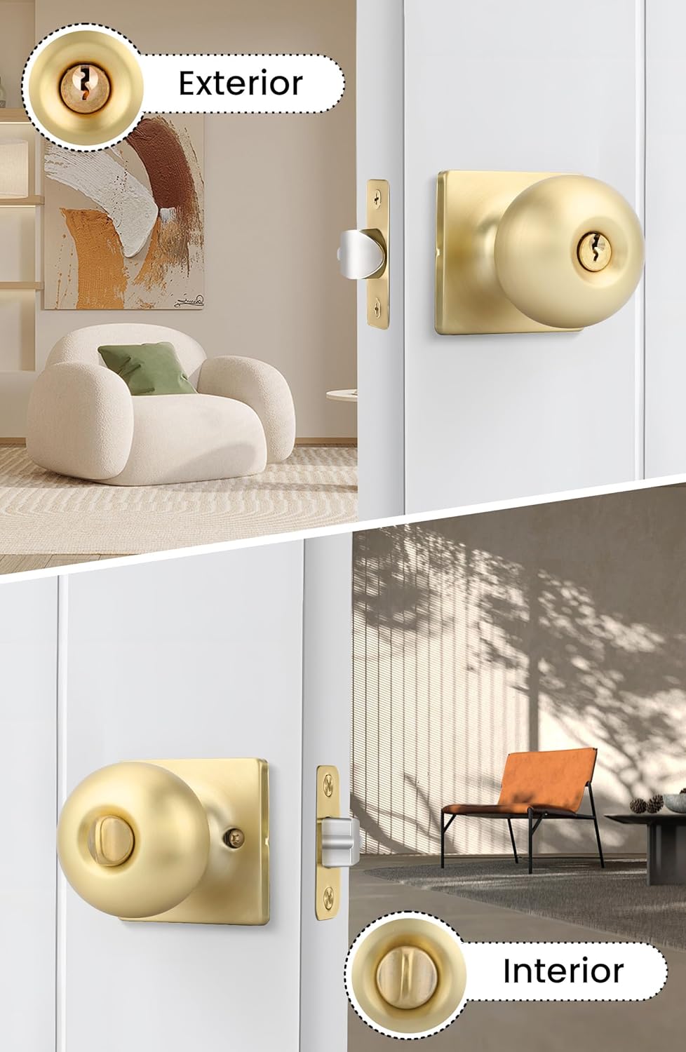 goldenwarm Gold Door Knob with Lock and Key, Brushed Gold Entry Door Knob Exterior, Front Locking Door Knobs with Keys(1 Pack)