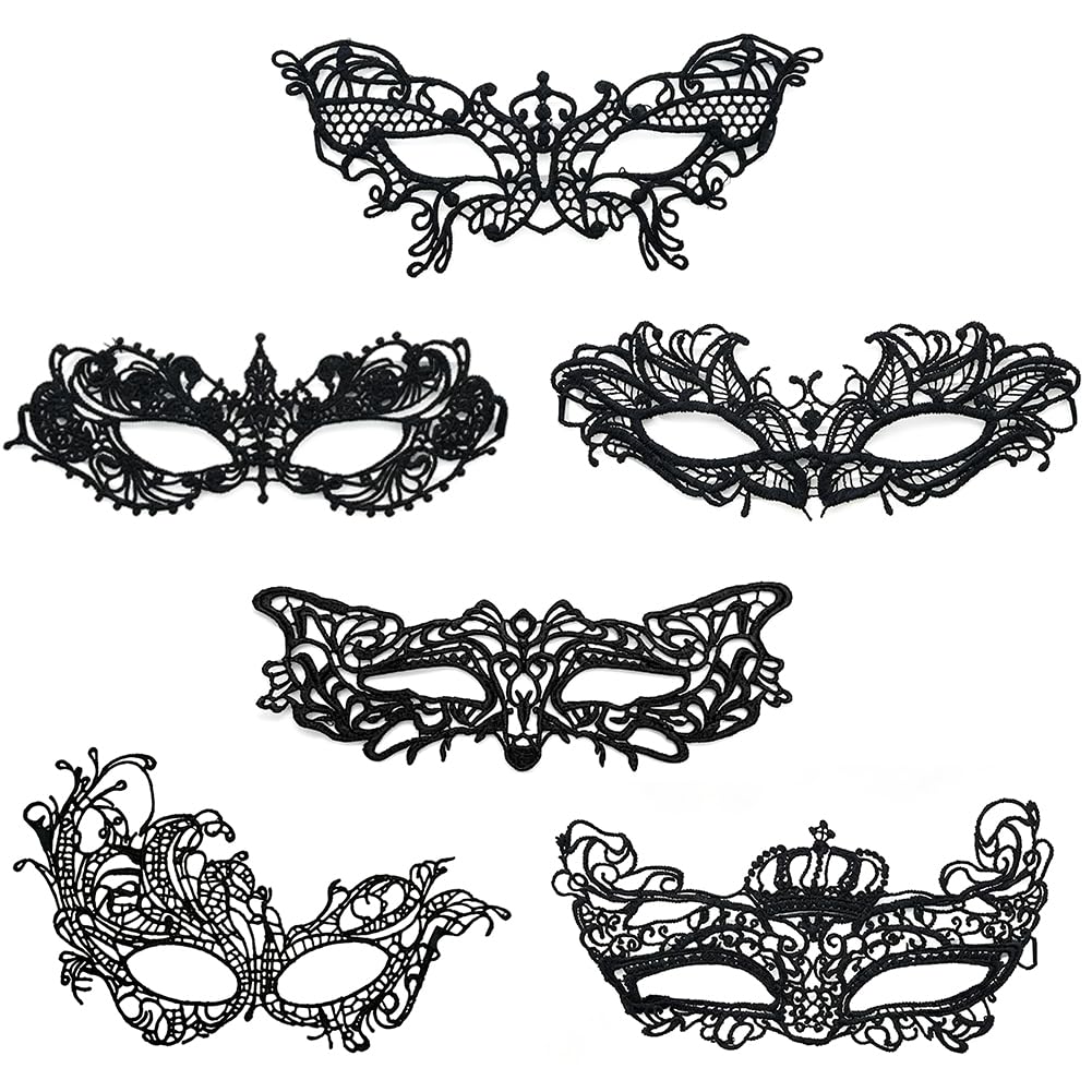 HATFRYF Masquerade Masks, Venetian Party Carnival Masks, Sexy Black Lace Half-Face Masks for Women's Masquerade Ball Fancy Dress - 6Pcs — image 1