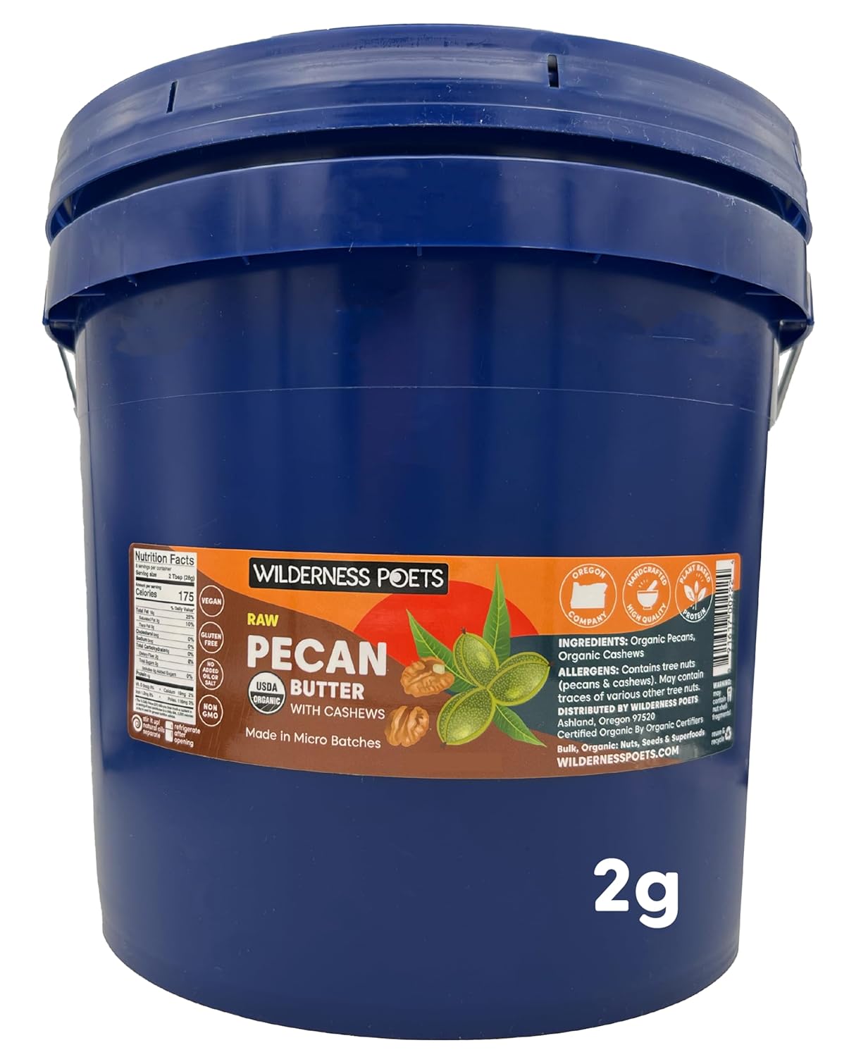 Wilderness Poets, Pecan Butter with Cashews - Organic, Raw, Bulk Size (272 Ounce - 17 Pound - 2 Gallon))