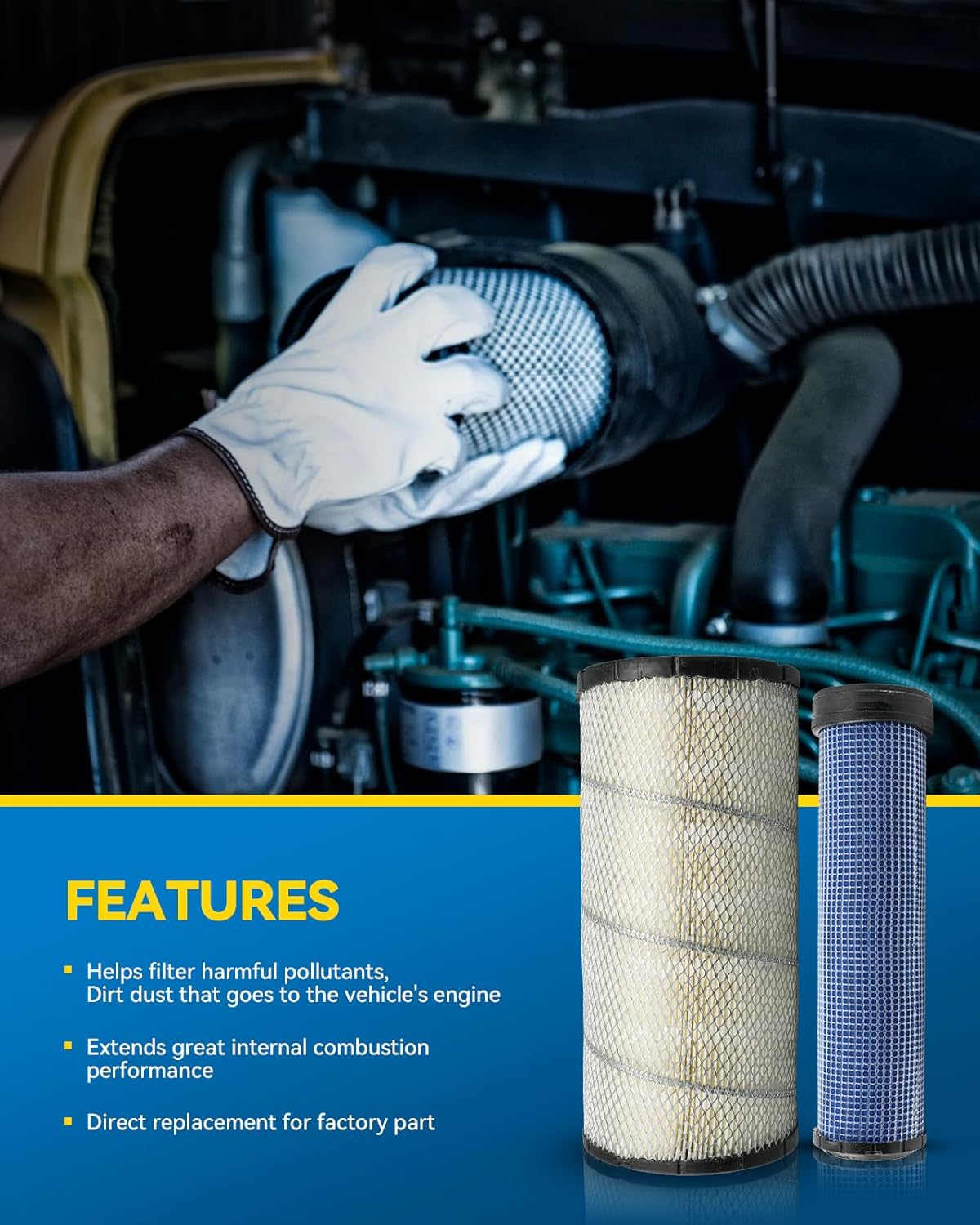 PHILTOP Air Filters Set P828889-P829333 Compatible with Donaldson, Caterpillar Cat Backhoe, Wix, John Deere, Case and Baldwin