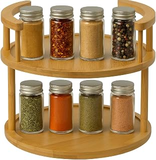 Go Do Shop 2-Tier Wooden Rotating Spice Rack - 360° Lazy Susan Turntable Organizer for Kitchen Countertop & Pantry Storage