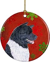 Vista 98 de Caroline's Treasures Dachshund copos de nieve rojos y verdes, adorno de cerámica de Navidad para colgar en el árbol de Navidad, decoración