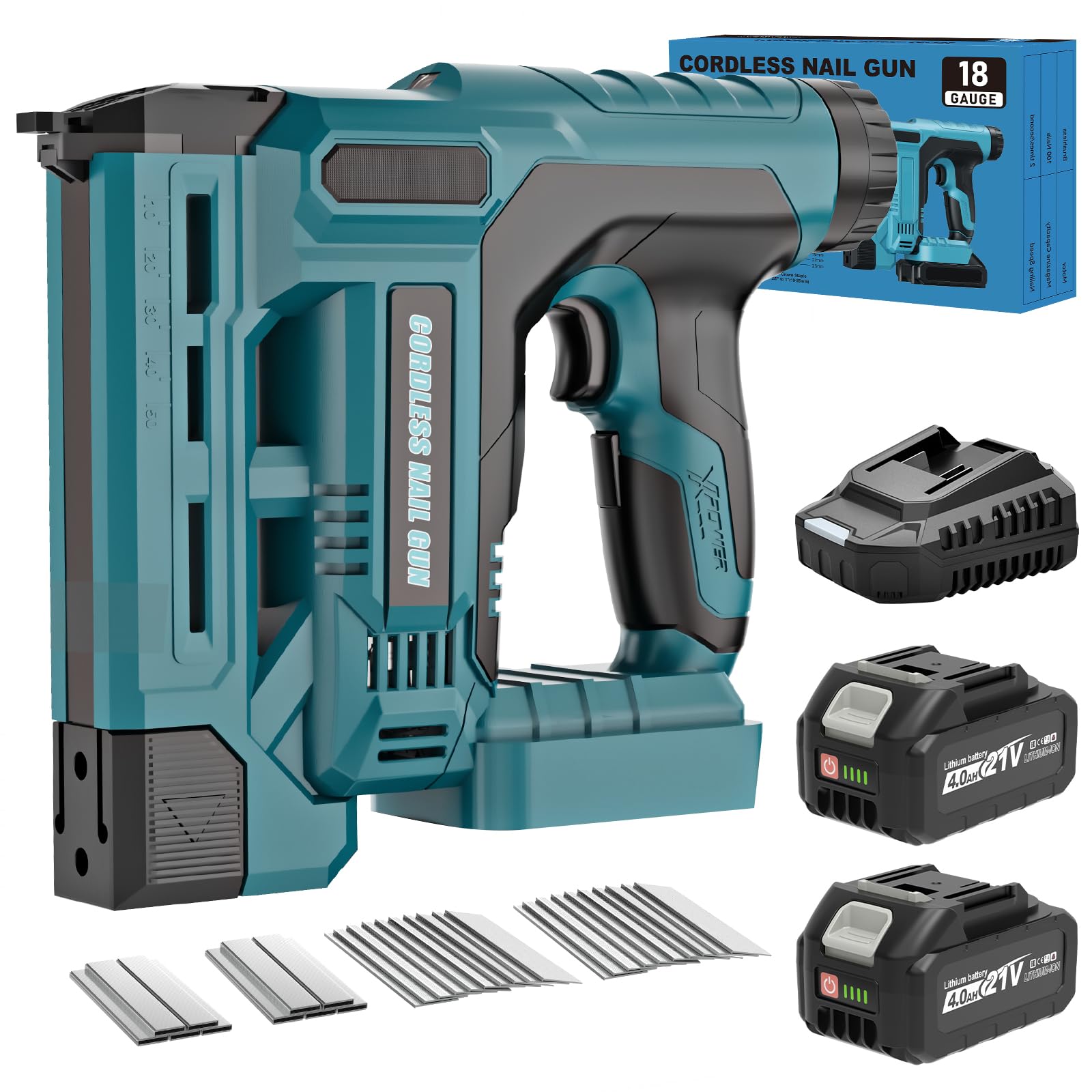 Makita Kompatibler Akku Tacker/Nagler 2-in-1 18GA Elektrische Nagelpistole mit 2x 4,0Ah Akkus