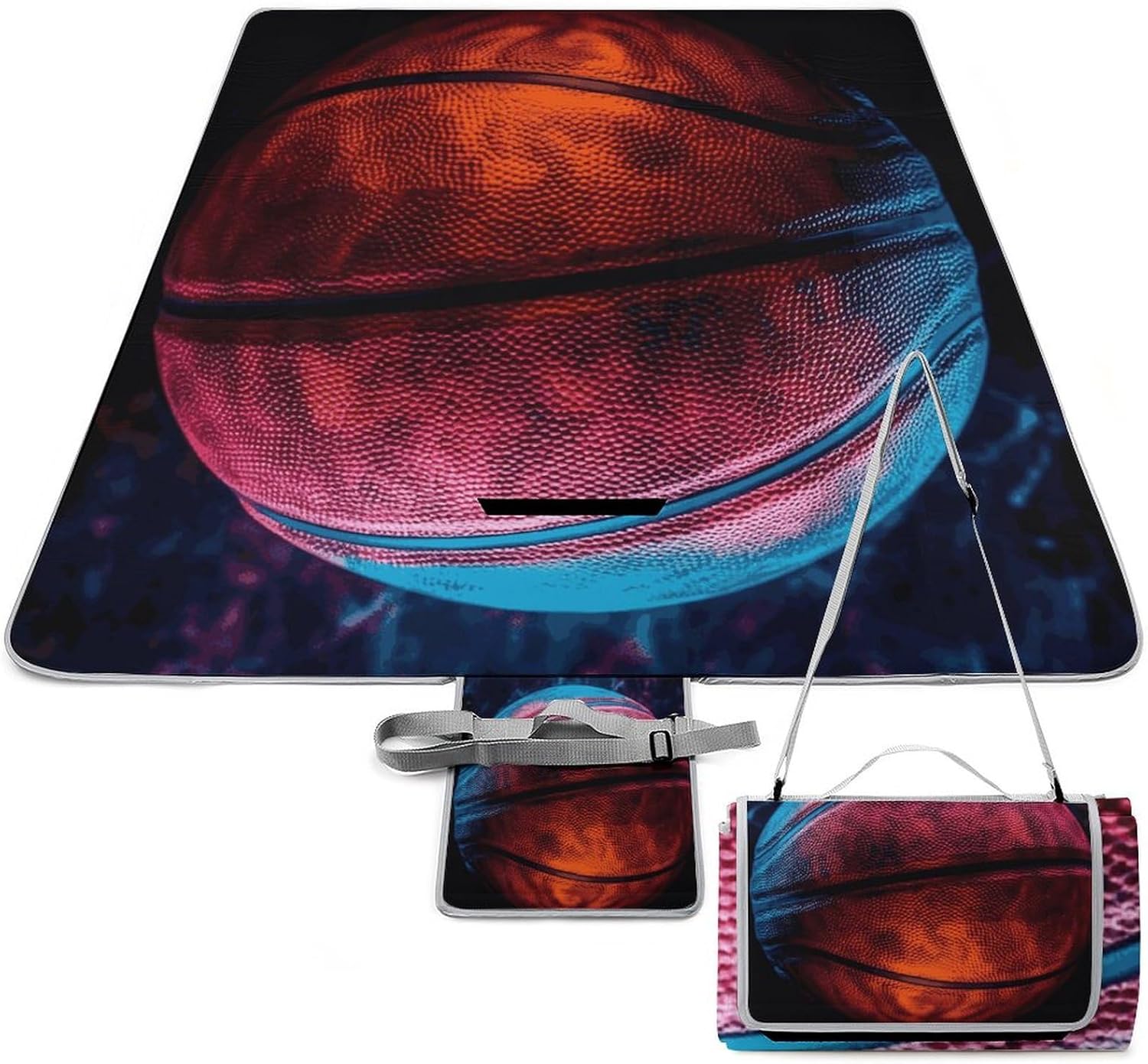 Basketball Sport Waterproof Picnic Blanket 58.3''x58.3'',Portable and Foldable Picnic Mat with Handle,Outdoor Blankets for Lawn Park Beach Travel