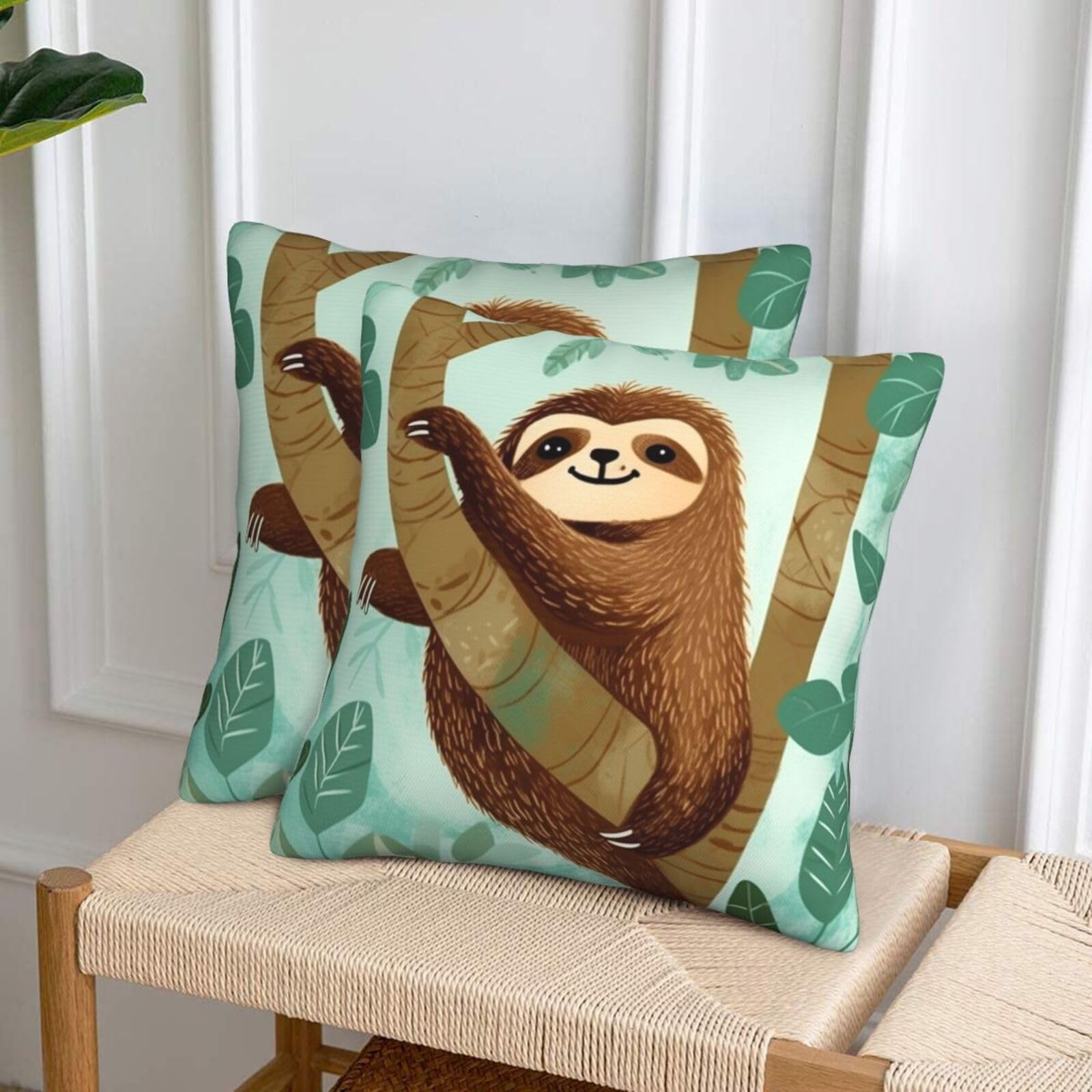 NONHAI Decorative Throw Pillow Covers Set of 2, 18"x18" Square Cushion Case Soft Comfy Hug Tree Sloth Throw Pillows for Couch Cushion Livingroom Farmhouse Home Decor Pillowcases