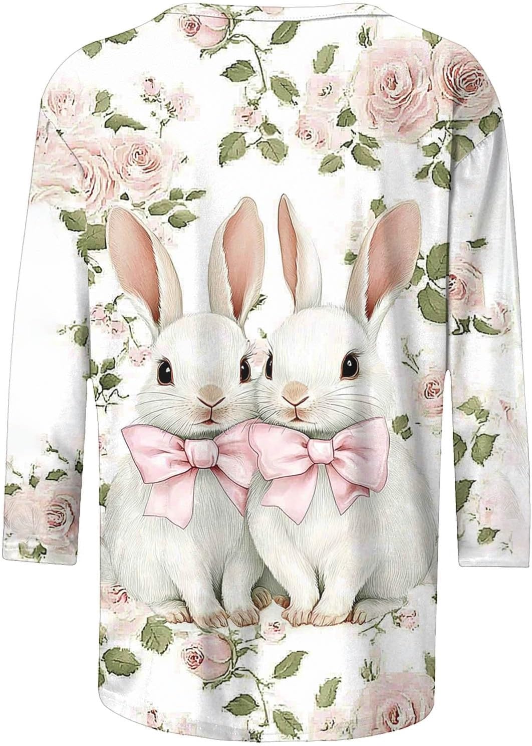 Funny Bunny Print 3/4 Sleeve T Shirt for Women Cute Grapic Rabbit Shirts Family Blouse Gifts Easter Blouses Tops Tee