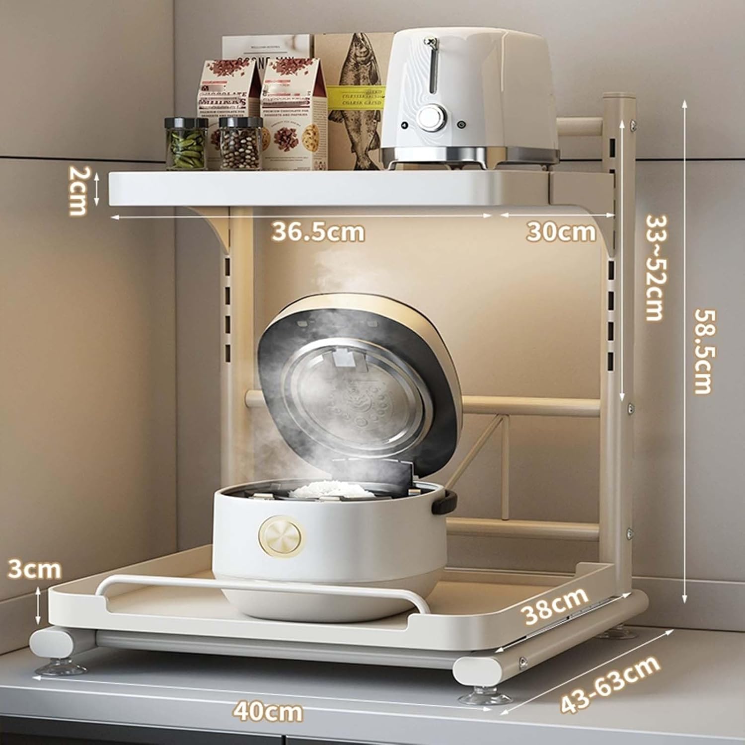 Adjustable 2-Tier Microwave nizer with Sliding Tray, Height Adjustable Kitchen Storage Rack, Countertop nizer for Home, Restaurant, Office Use