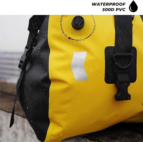 Miniatura 5 de Tacxmotorrad Bolsa seca de PVC de 48L para motocicleta, impermeable, bolsa reflectante con correas y asas, Amarillo, Bolsa de lona impermeable