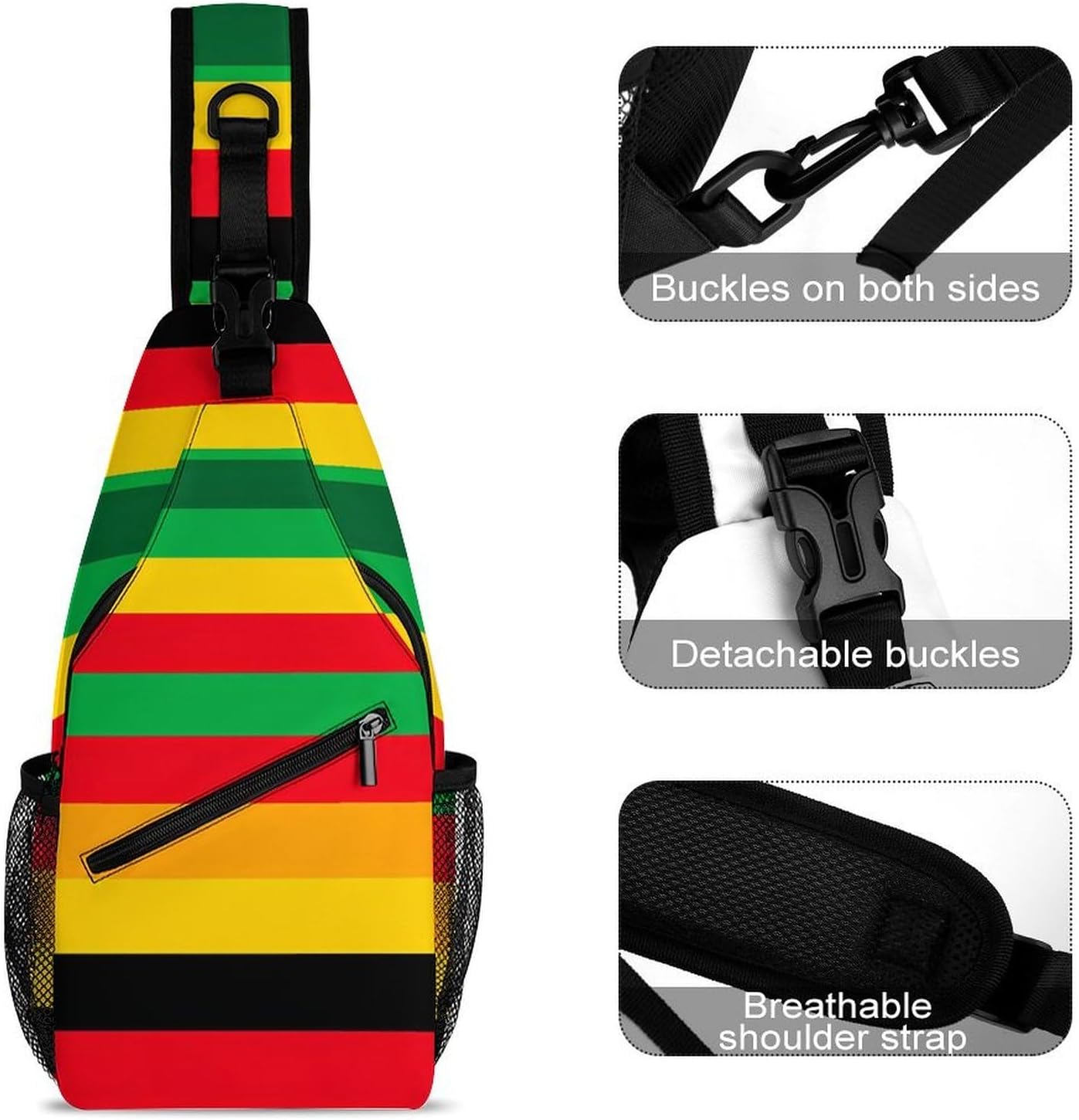 Rasta Stripe Print Men Crossbody Sling Backpack Chest Bag | Travel Fanny Pack,Hiking Daypack,Print Shoulder Bags