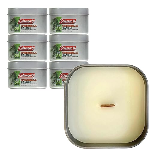 Coleman Scented Outdoor Citronella Candle with Wooden Crackle Wick, Pine Scent, 6 oz (Pack of 6)