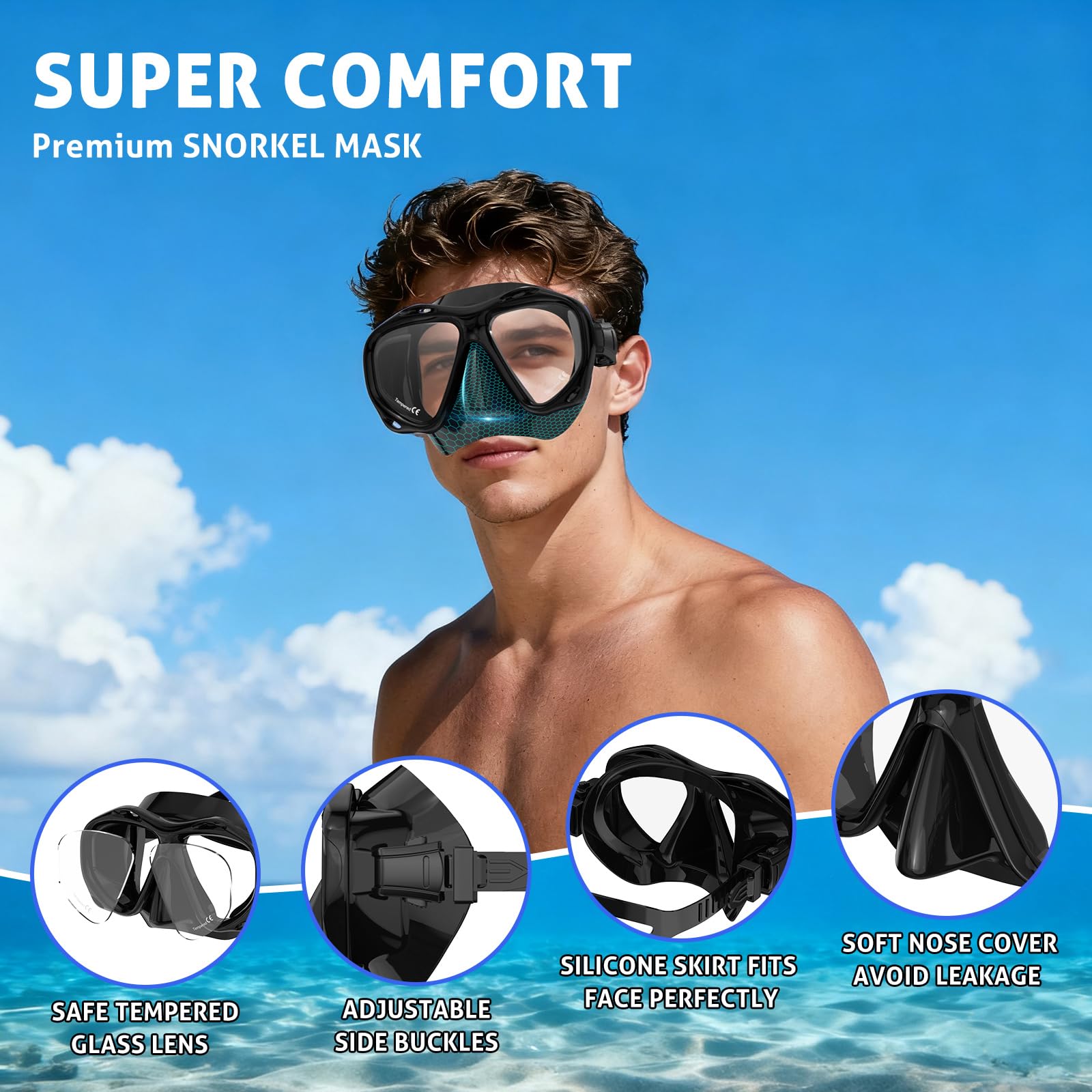 Máscara de buceo para adultos, máscara de buceo antivaho, gafas de buceo