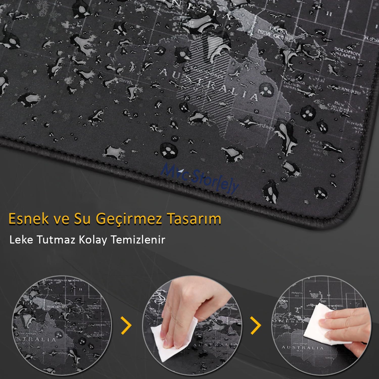 McStorey Dünya Haritası Mouse Pad 60x30 cm, Gaming Masa Pedi 3 mm, Kaymaz Kauçuk Tabanlı Desk Mat, Dikişli Kenar Kumaş Yüzey, Klavye ve Mouse Altlığı, Oyuncu ve Ofis Masası için Siyah