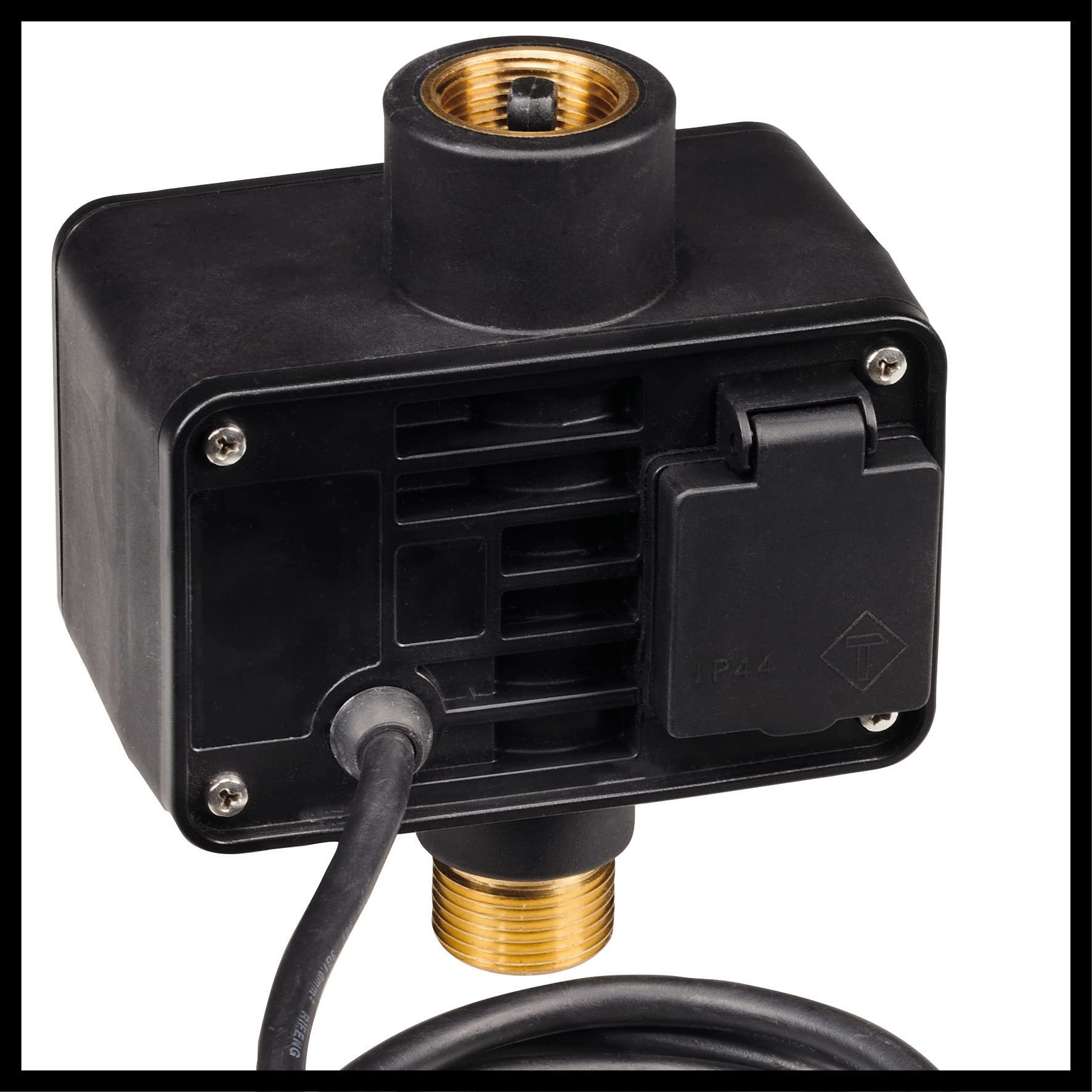 Original Einhell Elektronischer Durchflussschalter (10 bar, Rückschlagventil, Trockenlaufschutz, Anschluss-Adapter, integrierte Steckdose, 1,45 m Netzleitung)