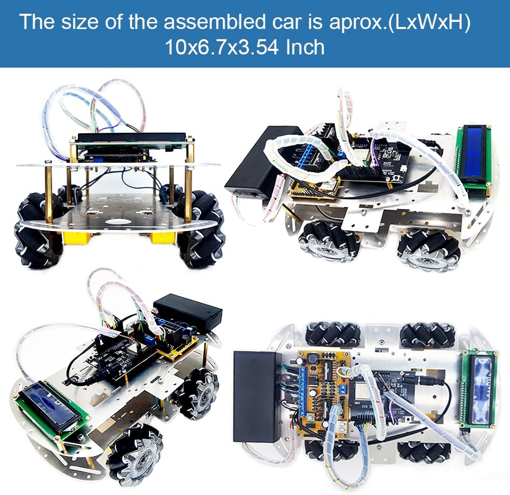 DIY Mecanum Wheel Car Kit with Metal Chassis and TT Motor Smart Robot 4WD Omnidirectional Car Programming Kit with Speed Encoder for Arduino/Microbit/Raspberry Pi for Adult Age 15+(Unassembled)