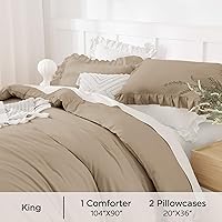 Vista 5 de Andency - Juego de edredón gris pardo tamaño King 104 x 90 pulgadas, 3 piezas, 1 edredón con volantes/2 fundas de almohada, microfibra suave ligera