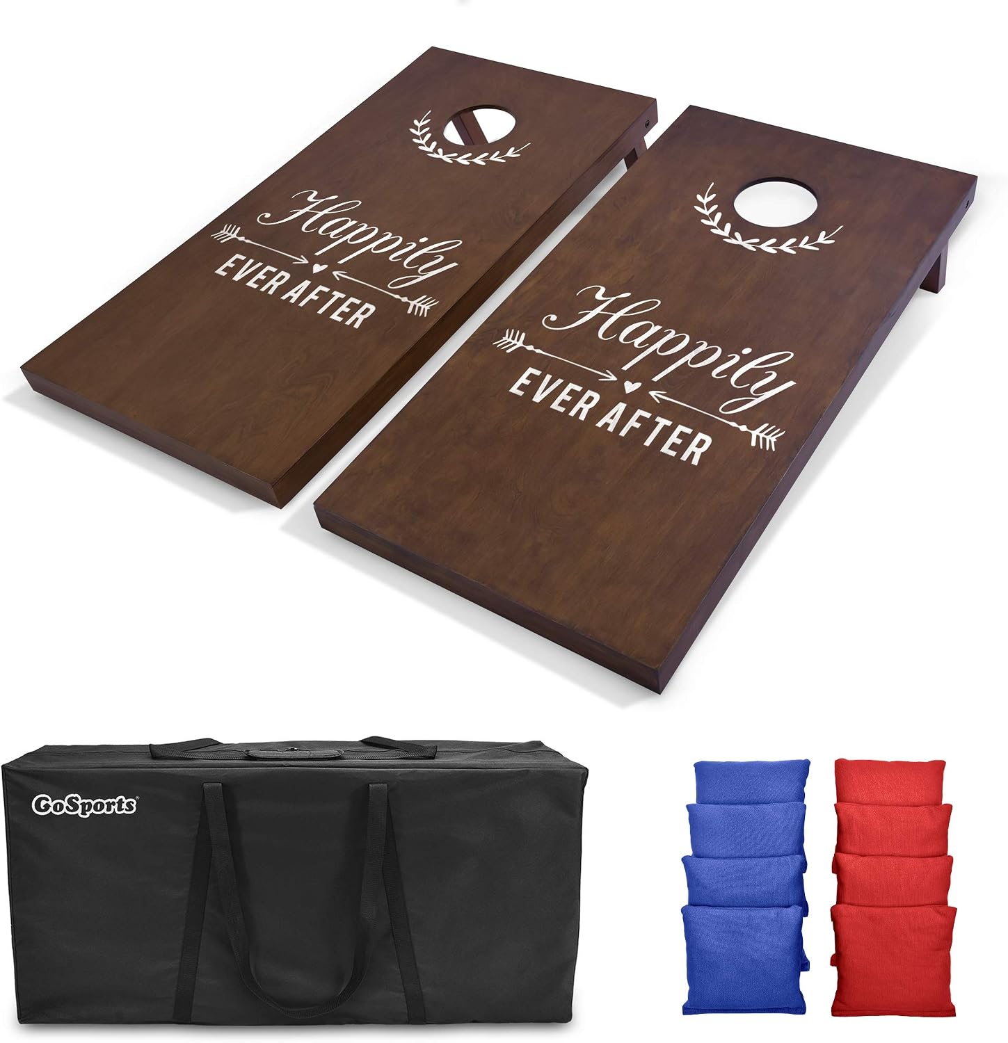 GoSports Wedding Cornhole Set | Regulation 4 ft x 2 ft Size Solid Stained Wood with Carrying Case (Choose Your Colors) - Match The Wedding Theme! - Red & Blue