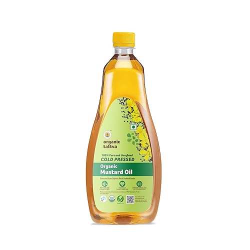 Organic Tattva Aceite de mostaza prensado en frío (1 litro) – Aceite de mostaza orgánico fresco sin refinar para el cabello, cuidado de la piel