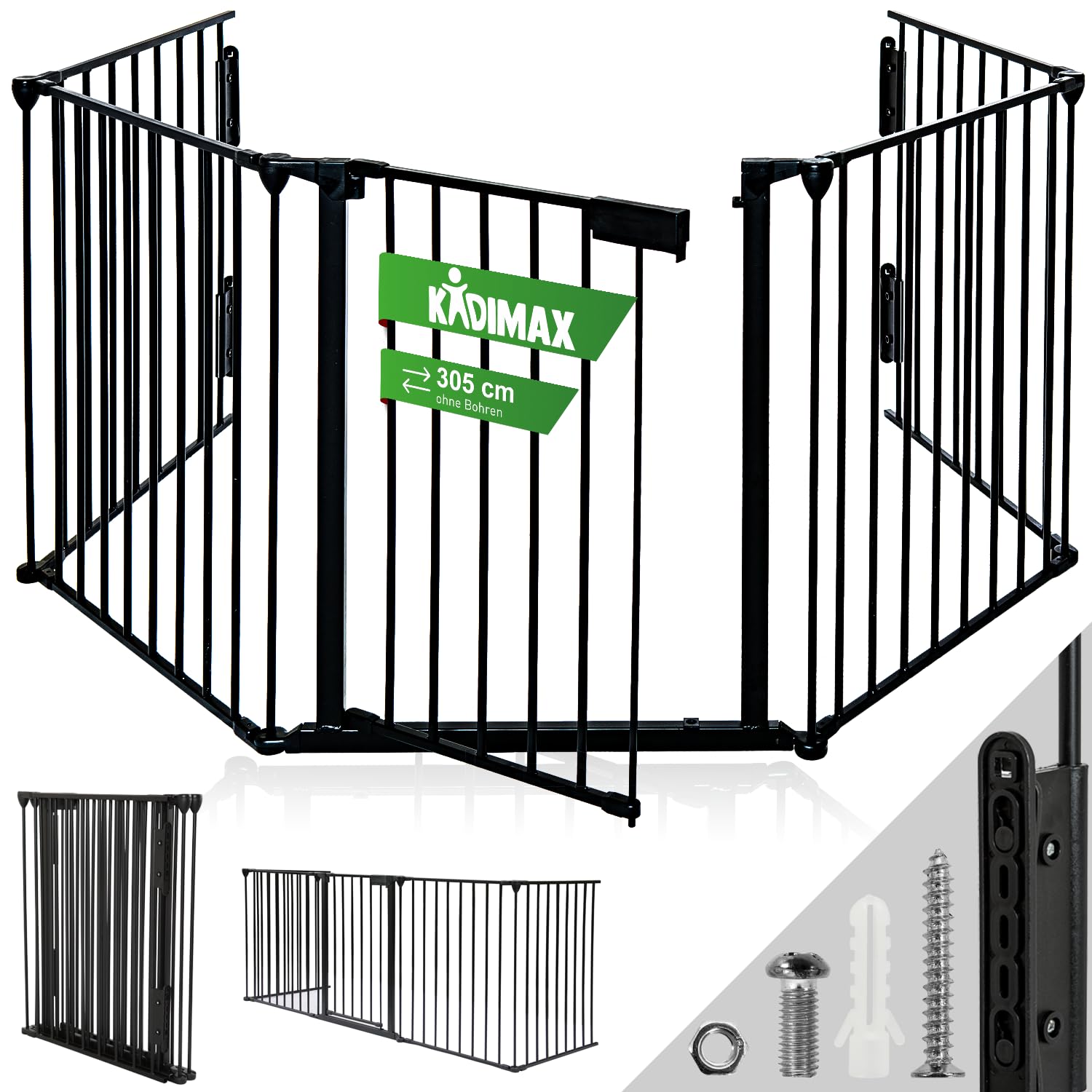 Panorama24 Kaminschutzgitter Gesamtlänge ca. 300cm, 5 Elemente, Höhe ca. 75cm Schwarz