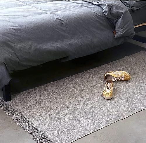 Miniatura 4 de Alfombra de baño de algodón, reversible, alfombra de trapo, tejida a mano, Chindi, para cocina, baño, dormitorio, 23 x 40 pulgadas