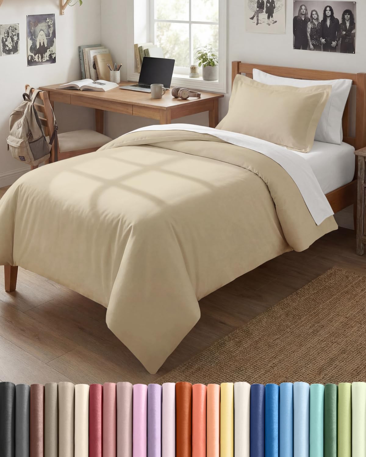 Duvet Cover Twin/Twin XL - 2 Piece Set, College Dorm Room - Wheat
