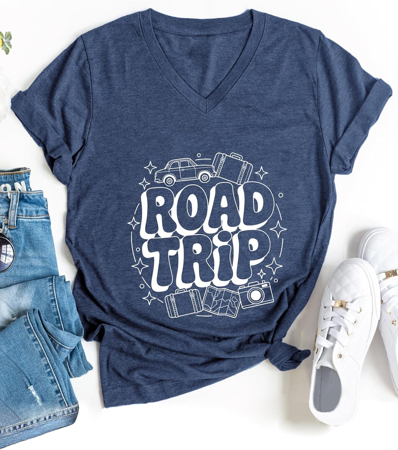 Road Trip Shirt Camping Adventure T Shirt V Neck Graphic Tees Short Sleeve Travel Tshirt Casual Outdoor Tops